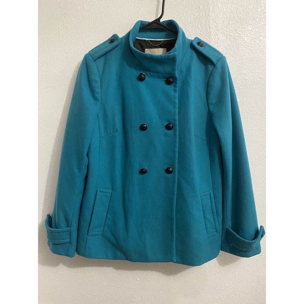 Banana Republic Women’s Turquoise Blue Wool Peacoat Mandarin Collar L